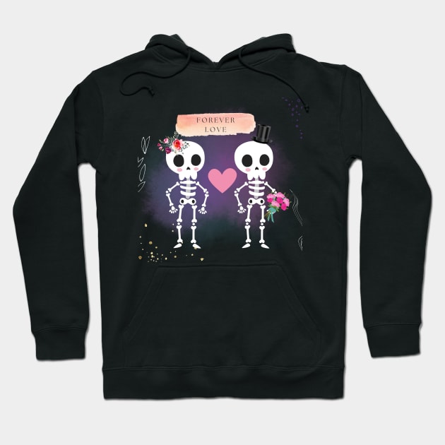 Happy Valentine, Funny Skeleton, Floral Forever Love Hoodie by Gifty Love